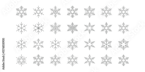 Wallpaper Mural Snowflakes Collection Set, Gray Thin Line Border Shapes on Transparent Background Torontodigital.ca