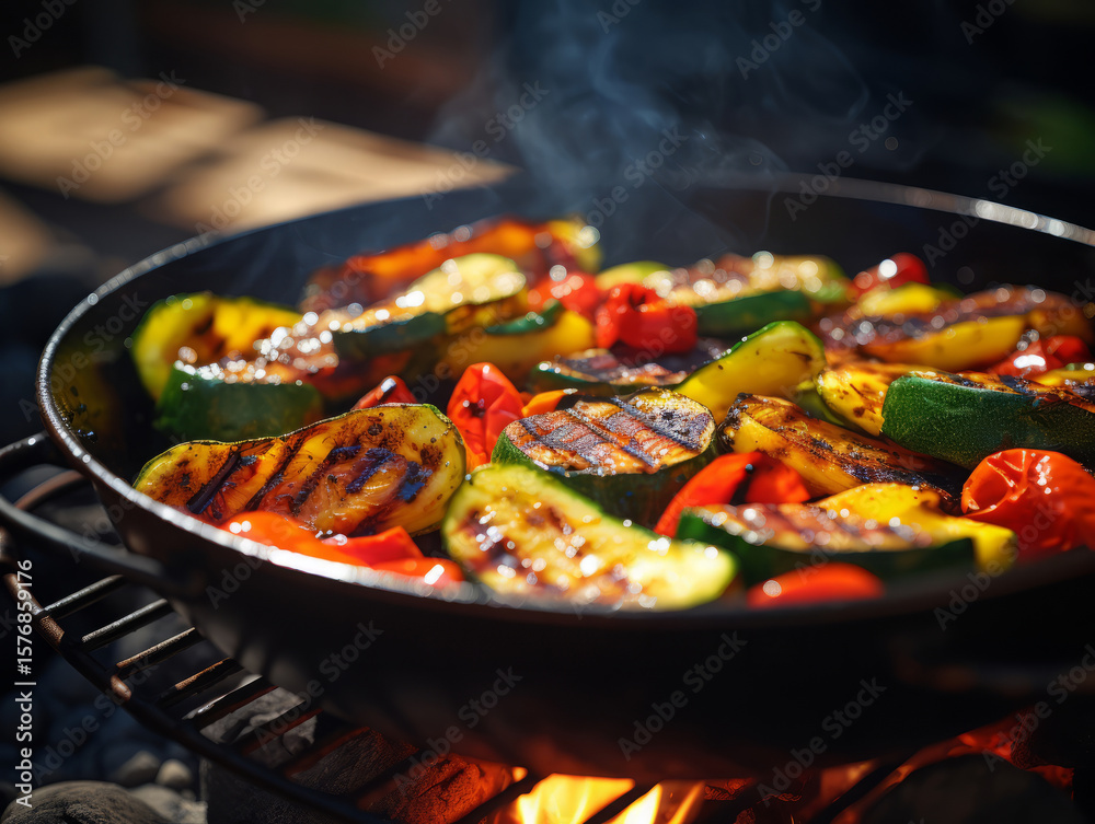 Generous Grilled barbecue vegetables, Summer vegetables peppers and zucchini are roasted and cooked Generous Grilled barbecue vegetables, Summer vegetables peppers and zucchini are roasted and cooked