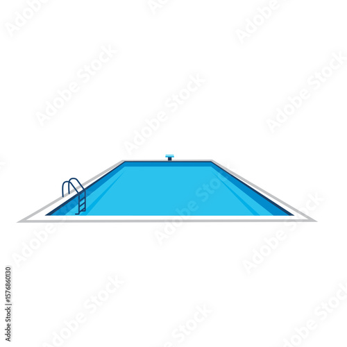 illustration of a clean swimming pool with blue water, metal ladder, and flat white background. Simple summer recreation concept in minimal style