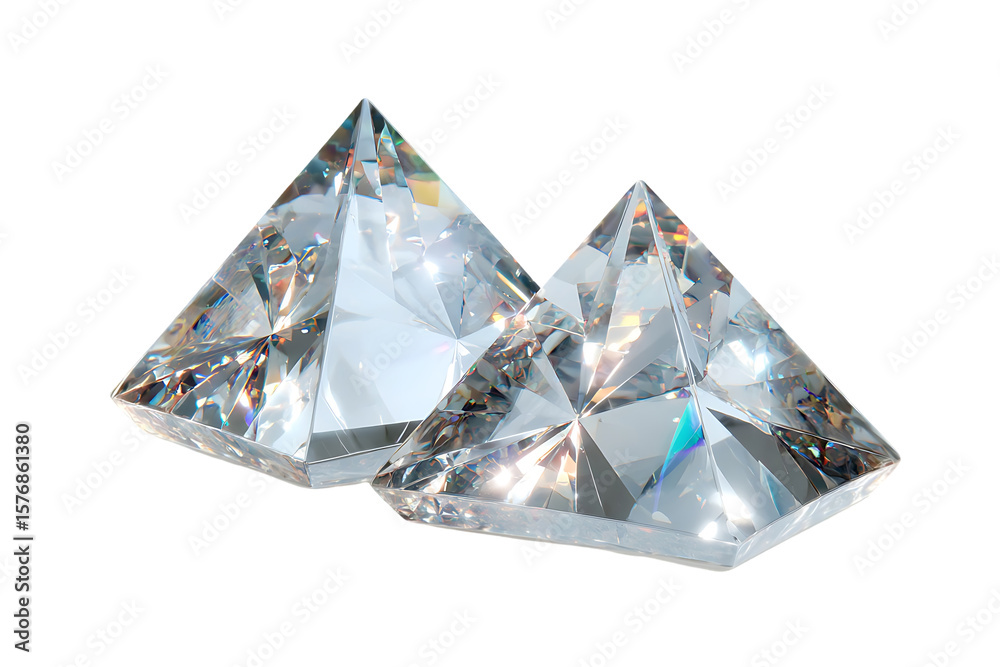 Fototapeta premium Two crystal pyramids, sparkling and reflecting light.