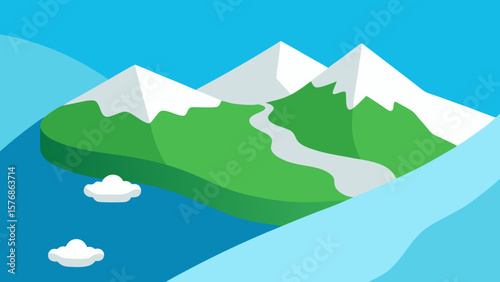 Serene Mountain Island Landscape A Breathtaking Vista of Peaks and Valley