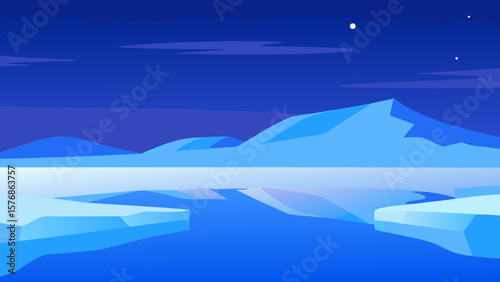 Arctic Night  Serene Glacial Landscape Illustration