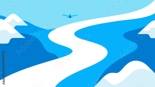 Abstract winter landscape with snow, ice, and cold blue sky