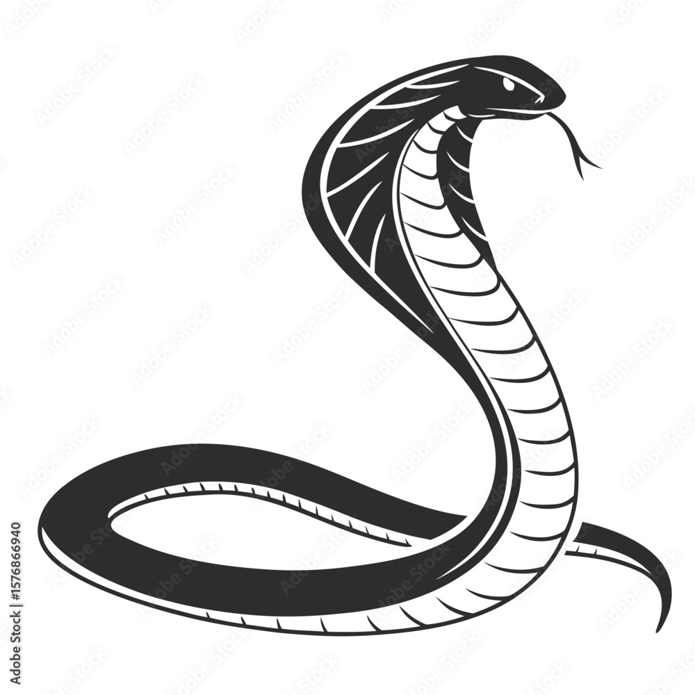 Fototapeta premium Black and White King Cobra Logo Graphic Design snake