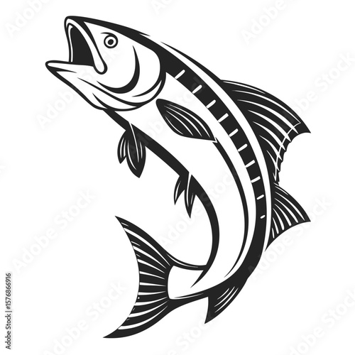Black and White Fish Silhouette Vector Illustration White Background