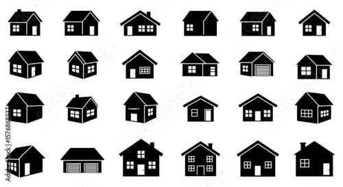 Collection of simple house icons, flat design vector illustration