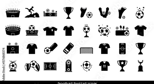 Soccer Football Game Silhouette Icons Set Design for Mobile and Web
