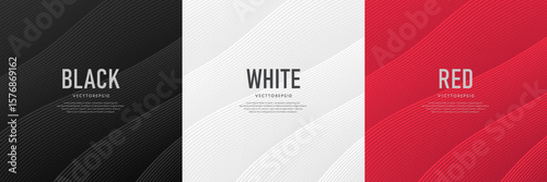 Set of red, black and white abstract background curve stripes line pattern. Minimalist flat design. Simple template banner collection design. Design for banner, web, flyer, card, poster, wallpaper.