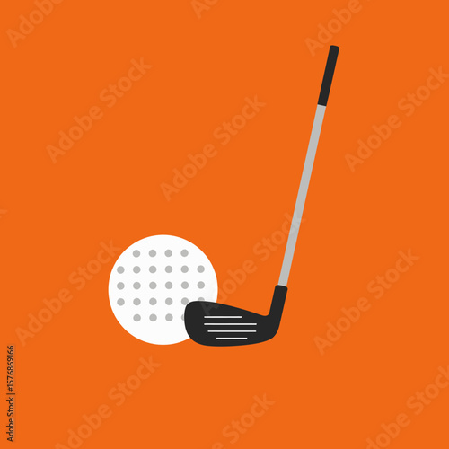 Golf Ball and Club on Orange Background Illustration