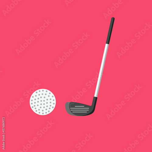 Golf Ball and Club on a Pink Background