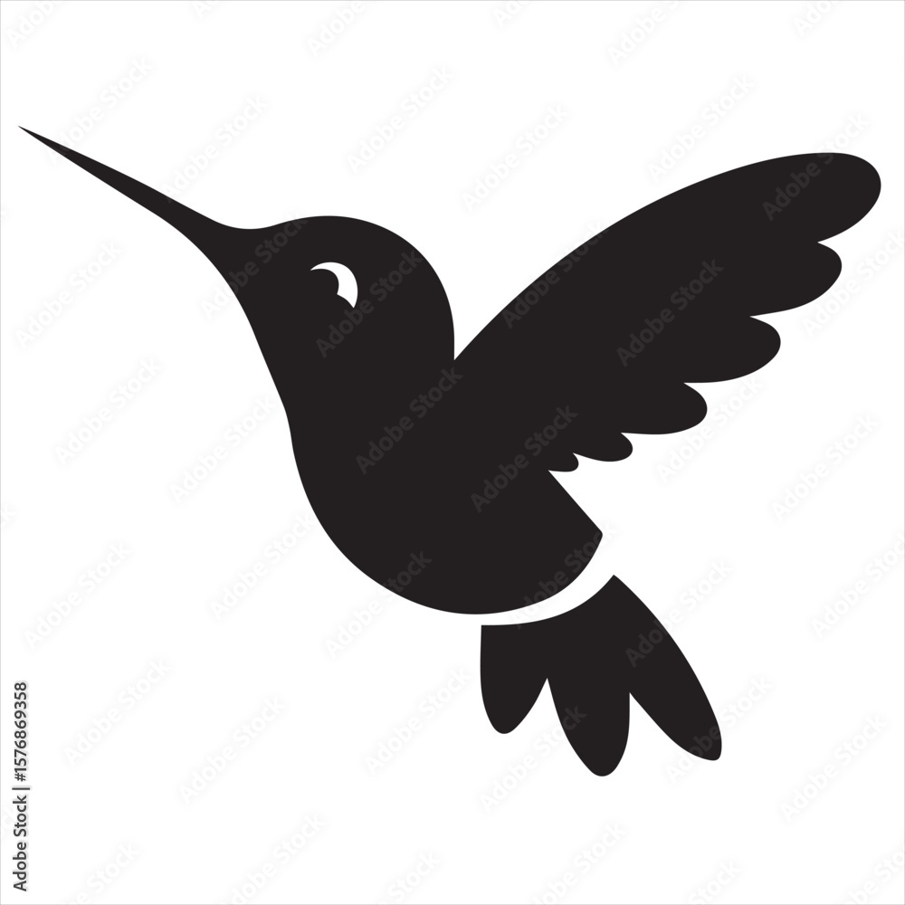 Fototapeta premium Silhouette Style Vector Hummingbird Logo Design – Elegant Minimal Bird Icon in Black Silhouette – Nature-Inspired Logo Template for Eco Brands, Floral Shops, Wellness, Beauty, or Organic Product