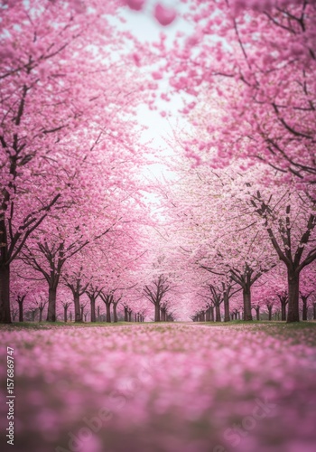 Pink Cherry Blossoms Path Springtime Nature Scene
