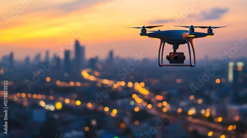 Drone Photography: Aerial View of City at Sunset