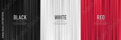 Set of red, black and white abstract background vertical stripes lines pattern with light, shadow. Simple template banner design. Modern futuristic concept. Use for book cover, poster, web, Print ad.