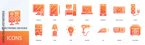 Electronic Devices icon collection set. Containing Television, Tablet, Computer, Laptop, handphone icon