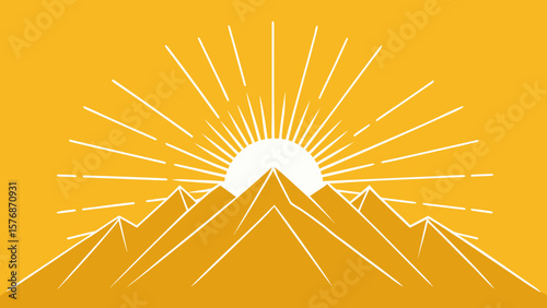 Abstract vector illustration of a bright yellow sunburst with orange rays in a summer sky
