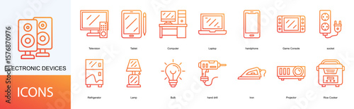 Electronic Devices icon collection set. Containing Television, Tablet, Computer, Laptop, handphone icon