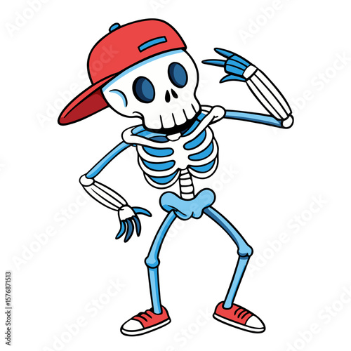 Playful Cartoon Skeleton Dab Pose – Youthful Meme Style Illustration on White Background