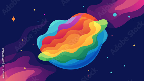 Underwater blue sea illustration with jellyfish and bright stars