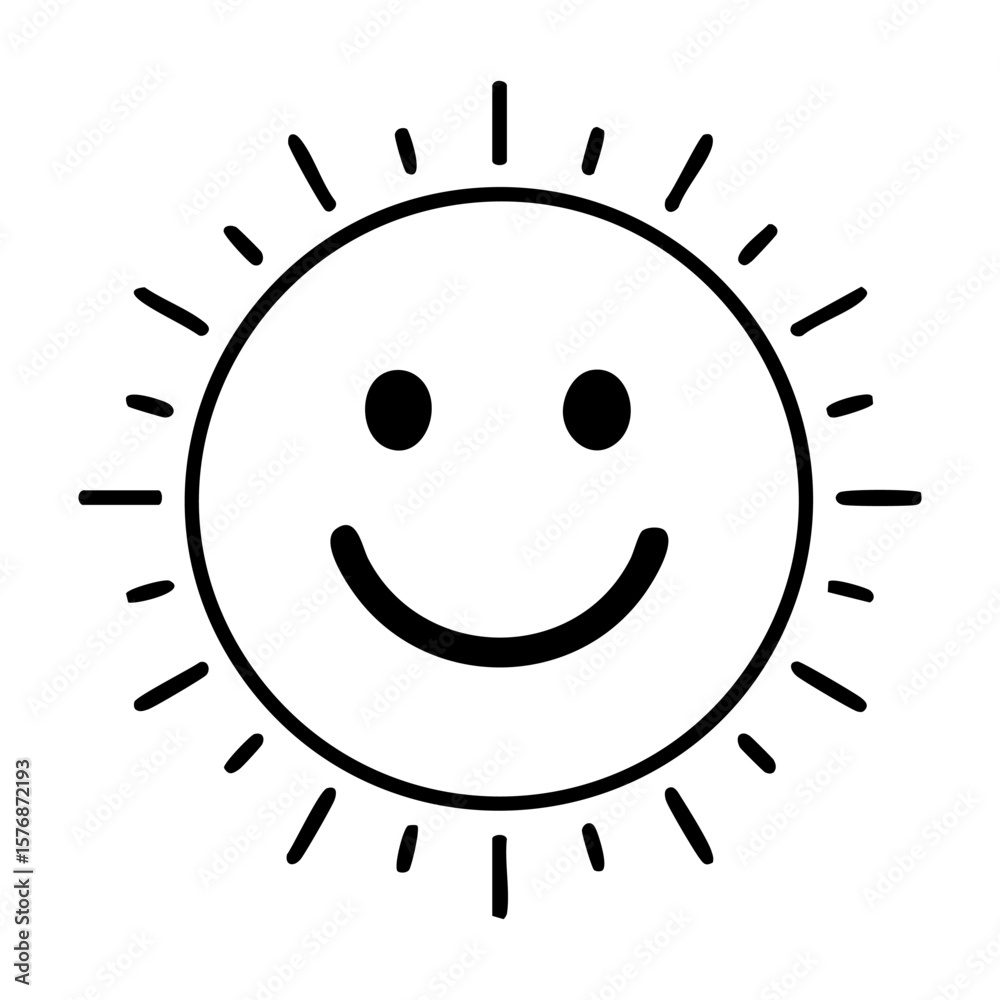 Fototapeta premium Smiling Sun Face Line Icon