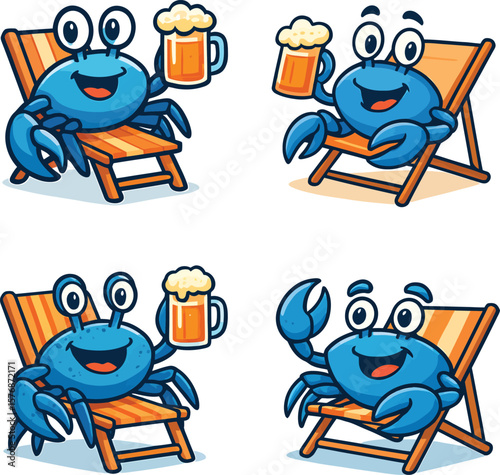 Web "Fun and Colorful Sea Creatures Cartoon Illustrations: Crabs, Hermit Crabs, Fish, and Shrimps"

