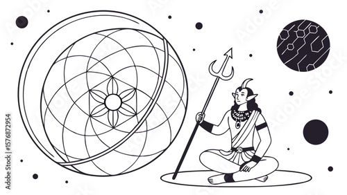 Cosmic Lord Shiva's Mandala A Divine Illustration of Spiritual Energy and Inner Peace
