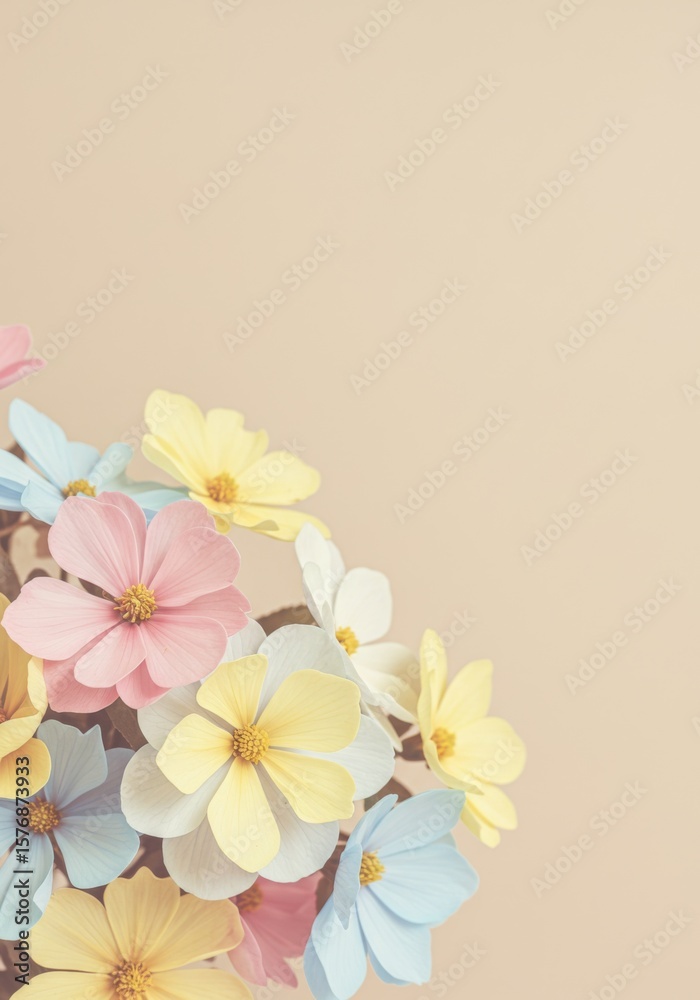 Naklejka premium Pastel Paper Flower Bouquet on Beige Background