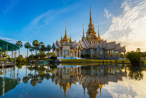 Wat Non Kum or Wat Luang Pho To in Sikhio District, Nakhon Ratchasima, Korat, Thailand is a symbolic place of temples in Thailand. At sunset, there is a reflection in the water.