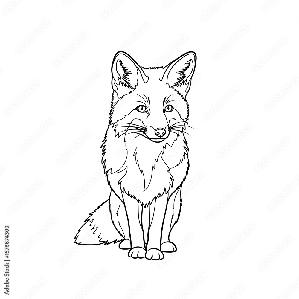 Fototapeta premium Continuous Line Drawing of a Sitting Fox Looking Forward