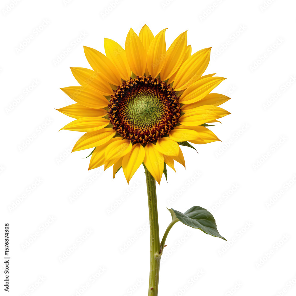 Fototapeta premium Bright Sunflower Bloom with Vibrant Yellow Petals and Intricate Green Center on Transparent Background