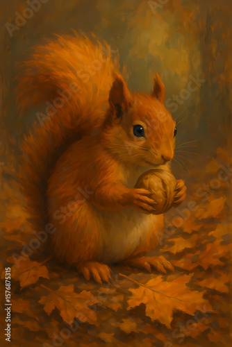 Autumn Squirrel with Walnut