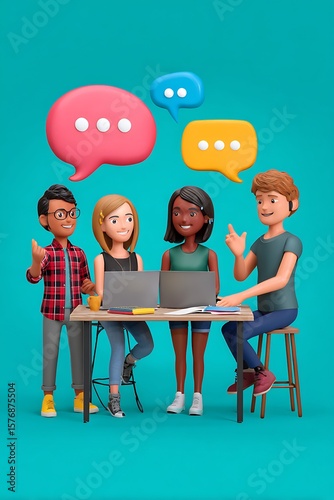 Diverse group of young people collaborating around a table.