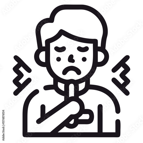 Sore throat illustration shows person holding their neck with a painful expression. Depiction sore throat shows person suffering from illness and discomfort, highlighting symptoms and causes.