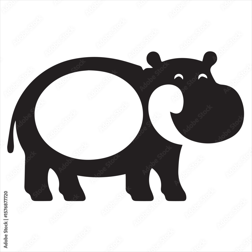 Fototapeta premium Silhouette Style Vector Hippo Logo Design – Minimal Hippopotamus Icon in Black Silhouette – Animal Logo Template for Zoo, Wildlife, Safari Branding, Kids Products, Nature Themes, or Eco-Friendly