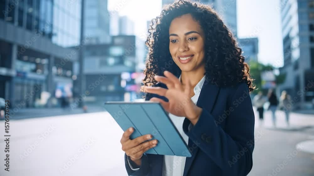 Woman using tablet outdoors