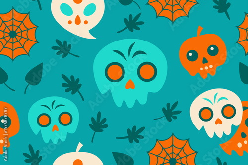 Halloween Sugar Skull Seamless Vector Pattern