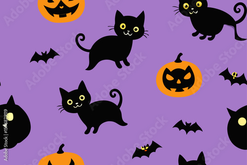 Halloween Cute Seamless Pattern Black Cat Art