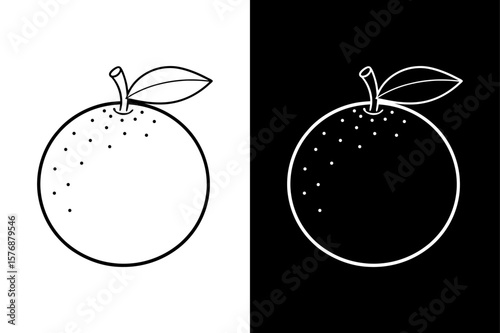 Fresh Tangerine Line Drawing. Flat and Glyph Icon Collection in Black White