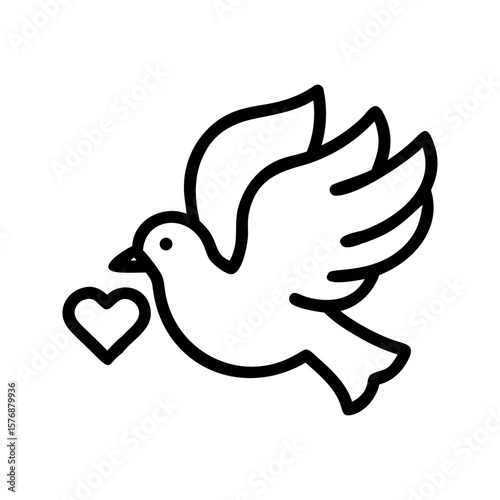 Dove carrying a heart symbol bird love