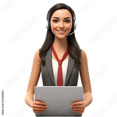 3D Customer Service Agent Presenting Information on a Laptop, AI Generated