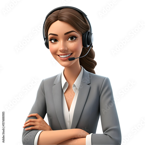 Confident 3D Customer Service Representative with Arms Crossed, AI Generated