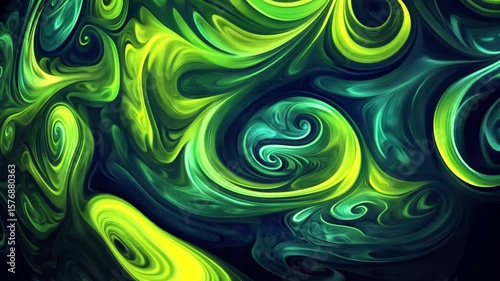 Abstract Swirls of Emerald and Lime: A Mesmerizing Dance of Color and Form, Visually Striking