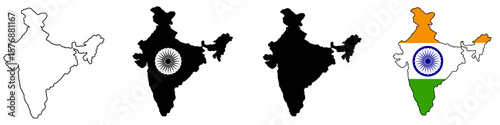 india map with flag and ashoka chakra vector set