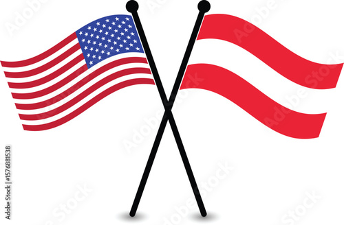 Crossed flags of the USA and Austria for diplomatic relations.