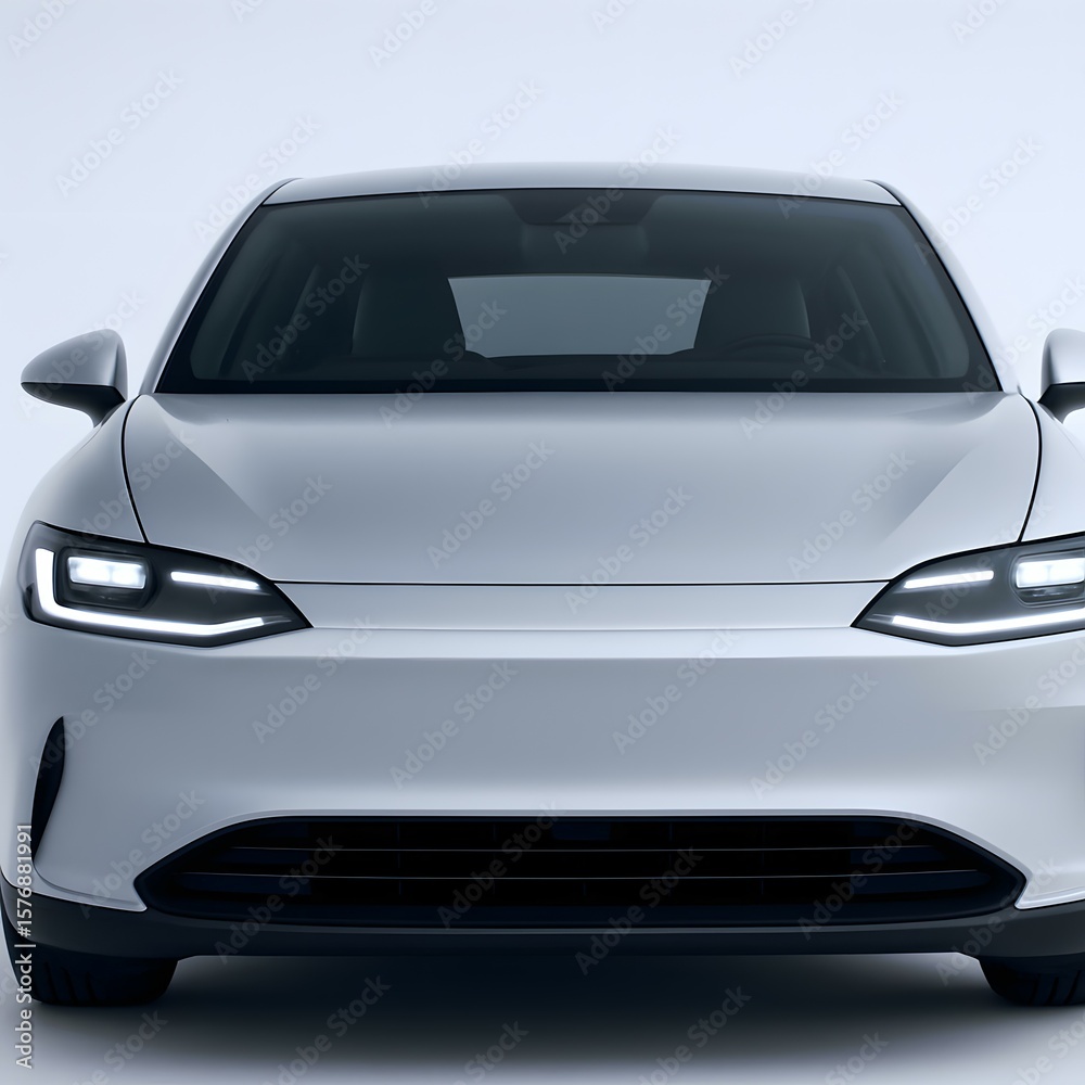 Fototapeta premium Sleek Vehicle Front Design Modern Electric Car Aesthetic | Innovative Auto Engineering with Futuristic Headlights & Aerodynamic Body for Green Transportation