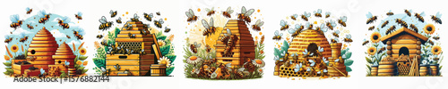 vector image of bees in a beehive on a white background