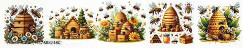 vector image of bees in a beehive on a white background