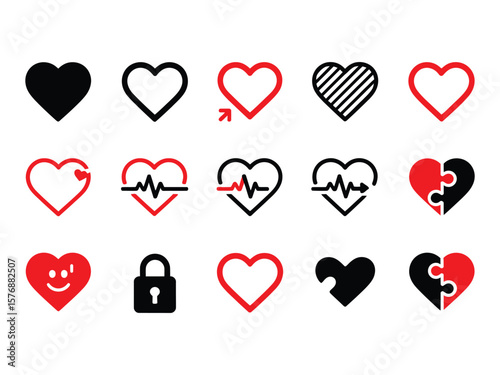 Assortment of heart icons shows love, connection, and romance in a simple and minimalist design