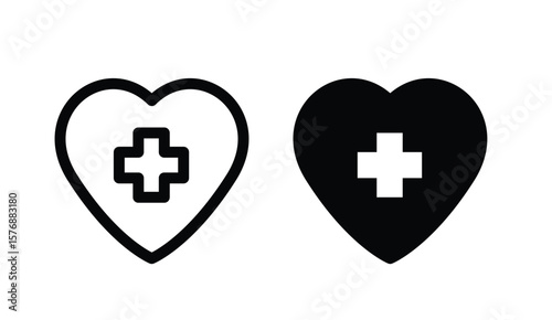 Hospital heart icon. Health care and medical concept. Heart shape with cross inside. 