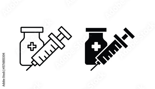 syringe and vaccine line and fill icon
